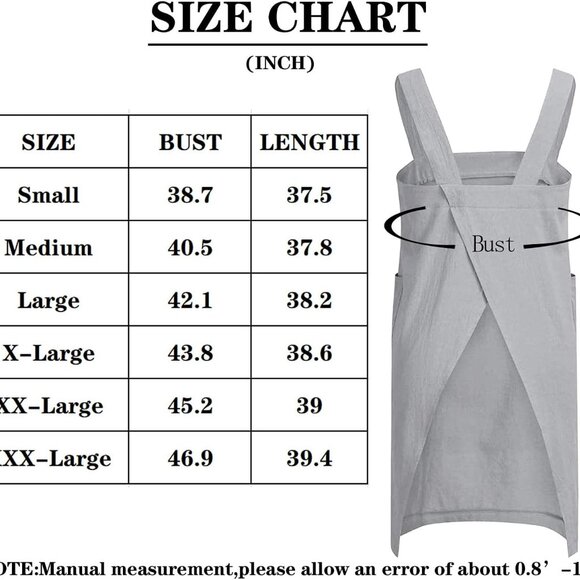 Japanese Pinafore Apron Smock Cotton Apron with Pockets Plus Size Aprons for Wom - Picture 5 of 6